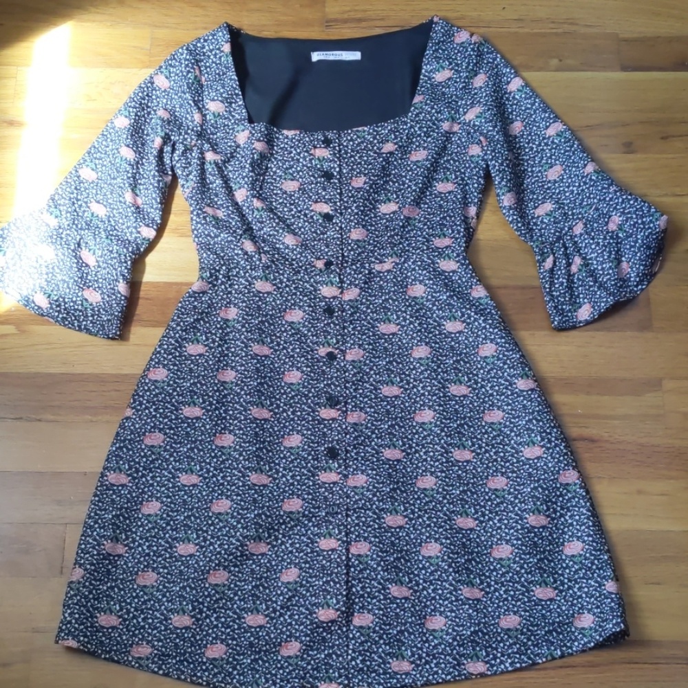 Black Floral Button Down Dress